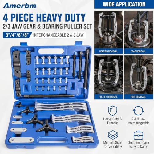 4-Piece Heavy Duty Gear Puller Set, 3" 4" 6" 8" 2 and 3 Jaw Pulley Puller Bearing Separator Kit, Professional Bearing Puller Kit & Gear Hub Pulley Puller Tool for VP44 Rusted Flywheels