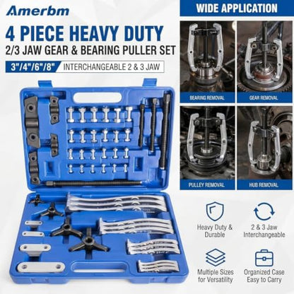4-Piece Heavy Duty Gear Puller Set, 3" 4" 6" 8" 2 and 3 Jaw Pulley Puller Bearing Separator Kit, Professional Bearing Puller Kit & Gear Hub Pulley Puller Tool for VP44 Rusted Flywheels