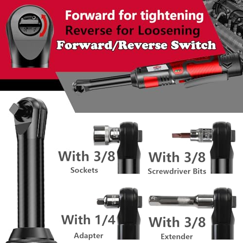 Dobetter Electric Ratchet Wrench 3/8 Cordless Ratchet Wrench Set, Extended 55 N·m Battery Powered Ratchet Tool with 2 * 2Ah Battery, 1 Fast Charger, 7 Sockets, 2 Screwdrivers, 2 Adapters - size: long-2battery
