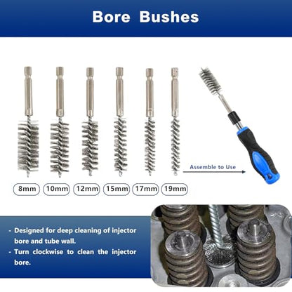 Professional Diesel Injector Seat Cleaning Kit 8090S, Premium Stainless Steel Helix Brushes, Replacement Tool kit for Diesel Injector Seat (17 Pcs)
