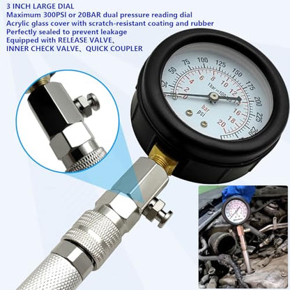 ZKTOOL 11PC(All Vehicles) 300 Psi Engine Cylinder Compression Tester with M10 M12 M14 M16 M18, Automotive Engine Compression Tester Adapter Kit. - size: Standard 300 PSI | 11-Piece Kit