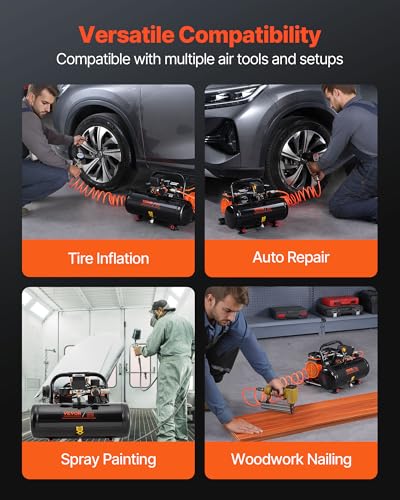 VEVOR Air Compressor, 2 Gallon Steel Tank, 1HP 2.1CFM @ 90PSI Oil Free Air Compressor & Max. 120PSI Pressure, 81dB Ultra Quiet Portable Compressor for Auto Repair, Tire Inflation, Spray Painting, 120V - size: 2 Gallon