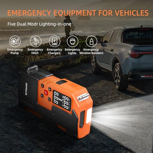 4000A Car Battery Jump Starter with Air Compressor 150PSI Portable Tire Inflator for Car 10000mAh Power Bank Emergency SOS LED Light Emergency Window Breaker Auto Shutoff 12V Battery Booster