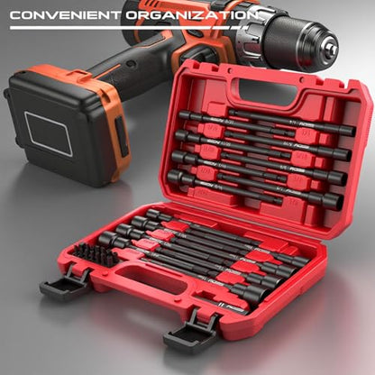 Nut Driver Impact Bit Set - 31-Piece Magnetic Socket Impact Drill Bit Tool Sets Extra Long Hex Nut Setter Driver Holder - Metric SAE Screwdriver Bits 1/4 Drive Shank Adapter Extension - style: 31-PC SAE & Metric With Screwdriver Bits