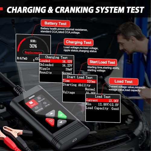Car Battery Testers 6V 12V BM560 Battery Load Tester, ELMCONFIG 100-2000 CCA Automotive Battery Alternator Battery Analyzer for Truck Motorcycle SUV Boat - color: BM560