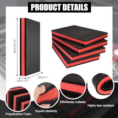 4 pcs Tool Box Foam 17.3x12x1.8 inch Tool Foam Inserts for Cases Box Organizer for Toolbox Cabinet Chest Drawer Storage Craft - size: 15.75x11x1.57 inch