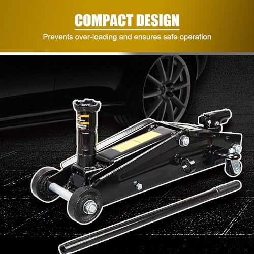 3 Ton (6,000 lbs) Low Profile Heavy Duty Steel Hydraulic Floor Jack with Single Piston Pump, Lifting Range 5-11/16" to 21", for Car, SUV and Truck, Black - color: black
