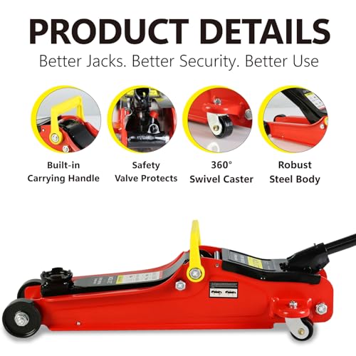 Floor Jack 2 Ton, Low Profile Floor Jack, Heavy Duty Steel Racing Jacks with Single Piston Quick Lift Pump, Hydraulic Car Jacks Lifting Range 3.3"-15.2" (2 Ton) - size: 2 Ton