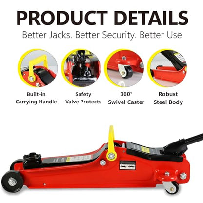 Floor Jack 2 Ton, Low Profile Floor Jack, Heavy Duty Steel Racing Jacks with Single Piston Quick Lift Pump, Hydraulic Car Jacks Lifting Range 3.3"-15.2" (2 Ton) - size: 2 Ton