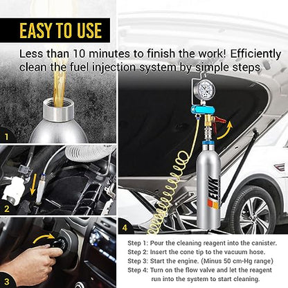 EWK Fuel Injection Cleaning Canister, Vacuum Intake Valve & Combustion Chamber Cleaner Tool for Gasoline Engines, Vacuum System Pressure Test