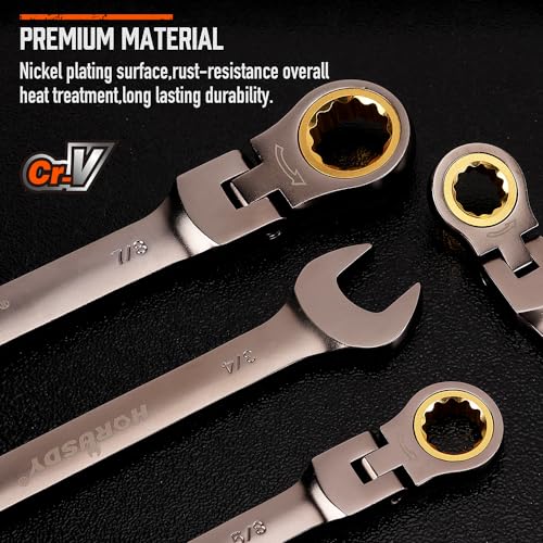 HORUSDY Flex-Head Ratcheting Combination Wrench Set,24-Piece Flex-Head Ratcheting Wrench Set(Metric and SAE) - style: 24-Piece Flex-Head Ratcheting - Pro Complete