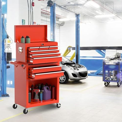 8-Drawer High Capacity Rolling Tool Chest, Removable Cabinet Storage Tool Box with Wheels and Drawers - color: Red