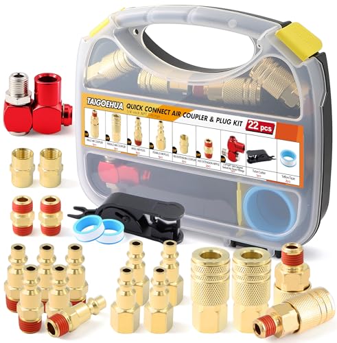 1/4" NPT Air Fittings Kit 22 Pcs — Male & Female Couplers and Plugs, 360° Swivel Coupling, Hex Extension Nipple, Tube Cutter| Air Compressor Accessories for Pneumatic Tools, Nail Gun, Spray Gun - size: 22 PCS