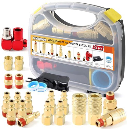 1/4" NPT Air Fittings Kit 22 Pcs — Male & Female Couplers and Plugs, 360° Swivel Coupling, Hex Extension Nipple, Tube Cutter| Air Compressor Accessories for Pneumatic Tools, Nail Gun, Spray Gun - size: 22 PCS