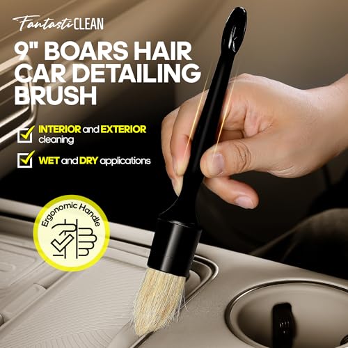 Fantasticlean Car Interior Detailing Kit, Leather Cleaner Brush Set, 9PCS | Car Interior Brush Kit, Horse Hair Leather Brush for Car Detailing, Scratch-Free Leather Cleaner Applicator, Cleaning Cloth - size: IT-ACS04-NT