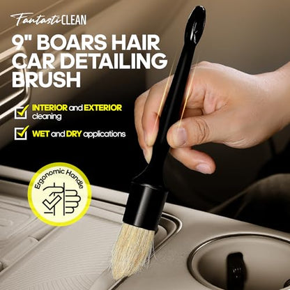Fantasticlean Car Interior Detailing Kit, Leather Cleaner Brush Set, 9PCS | Car Interior Brush Kit, Horse Hair Leather Brush for Car Detailing, Scratch-Free Leather Cleaner Applicator, Cleaning Cloth - size: IT-ACS04-NT