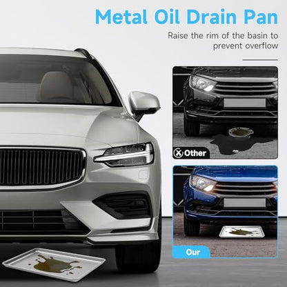 2-Pack Stainless Steel Oil Drip Pan, 24x16x1.9'' Oil Drip for Car | 1.9'' High Lip Anti-Splatter, Rust-Proof, Deform-Resistant, Large Drip Tray Oil Catch Pan for Under Car Garage Floor Clean