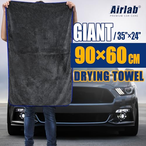 Airlab Microfiber Towels for Cars Wash Drying Extra Large Super Absorbent Cleaning Cloth Auto Detailing Ultra Soft, Lint-Free, Streak-Free, 35 x 24 Inch, Pack of 1, Grey-Blue, 600 GSM - color: 35 X 24 Inch, Pack of 1, Grey-blue, 600 Gsm
