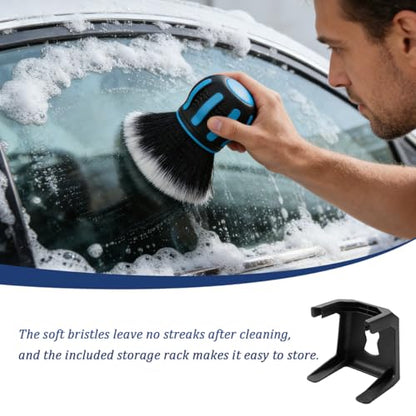 Car Detailing Brush, Ultra Soft Vehicle Handle Synthetic Brush with Storage Rack, Automotive Interior Dusting Cleaning Tool for Air Conditioner Vents Dashboard, Universal Fit (Blue) - color: Blue
