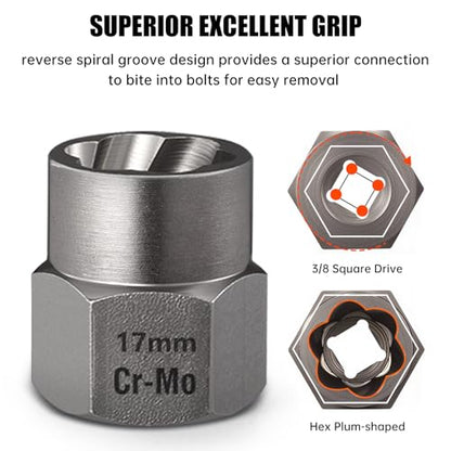 Valkynos Bolt Extractor Kit 14 Pcs | Hex Drive, Cr-Mo Steel, Stripped Removal Set, Easy Out Remove Rusted, Frozen, Damaged, Rounded-Off Bolt Nut Screw