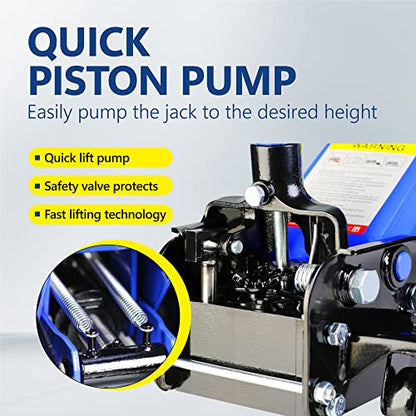3T Low Profile Steel Floor Jack, 6000 lb, Single Pump, 5.1"-20" Lift, Blue | Heavy-duty steel, single-pump quick lift, low profile, 5.1"-20" lift range, overload protection. - size: 3T Single Pump 5.1"-20"