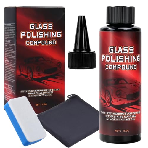 Glass Polishing Compound Kit with Sponge - Car Windshield Oil Film Remover, Water Spot Stain & Light Scratch Remover, Restore Clarity for Automotive Glass, Easy DIY Application (1)