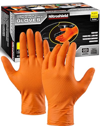 wcy 9 Mil Heavy Duty Disposable Nitrile Gloves, Orange Medium, Diamond Grip | 80 Ct Disposable, Latex Free, Chemical Resistant Thick Rubber Gloves for Mechanic, Auto Repair, Industrial - color: Orange-80, size: Medium
