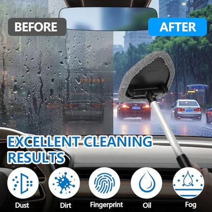 wuyaoyao Car Windshield Cleaning Tool, Car Windshield Window Cleaner, Auto Window Glass Cleaning Kit with Extendable Handle & Reusable Microfiber Pad & Spray Bottle, Universal Car Accessories (Gray) - color: Gray