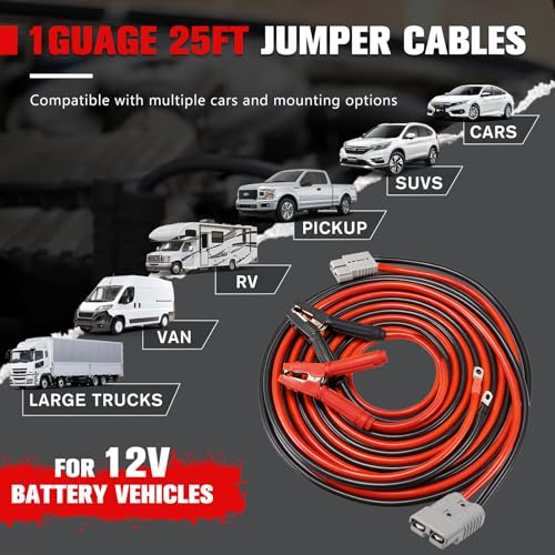 FIERYRED 1 Gauge 25 FT Quick Connect Jumper Cables, 1000A Heavy Duty Booster Cables with Travel Bag, Heavy Duty Battery Jumper Cable for Truck, Diesel Trucks, SUV and Car - size: 1 Gauge 25 FT w/Andersen Connector