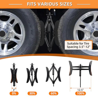 OULEME RV Tire Stabilizer, X-Shaped Wheel Chock for Dual Axle Travel Trailer Camper, Anti-Move Tandem Wheel Wedge, 2 Pack