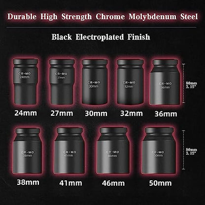TONYNOL 1" Inch Drive Deep Impact Socket Set,9 Pieces,6-Point,Metric Sizes(24mm,27mm,30mm,32mm,36mm,38mm,41mm,46mm,50mm),Cr-Mo Steel - size: 1" 9PC Metric (24mm-50mm) Deep
