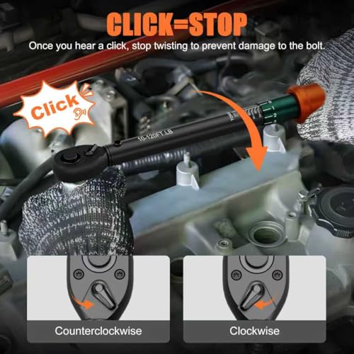 3/8 inch Drive Click Torque Wrench, 10-120 Ft-lb, ±3% Accuracy | 72-Tooth, Dual Direction Reversible Ratchet, Quick Release, for Motorcycle, Car, Spark plugs, Brake & Lug nuts - size: 10-120 ft.lb（3/8-Inch）