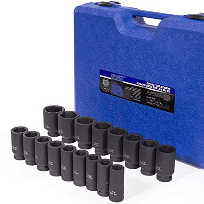 Stark USA 22-Pieces 3/4 Inch Drive Deep Impact Socket Set Cr-Mo Steel SAE Socket Extension Bar Sliding T-Bar (7/8" to 2" inch) with Carrying Case - style: 22 PCS SAE Deep Socket Set (7/8‘’ to 2‘’)