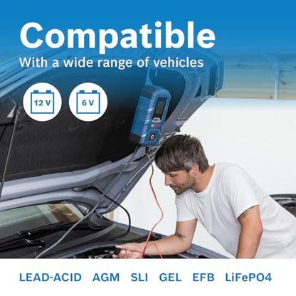 BOSCH C80-Li: 15A 6V/12V Next-Gen Battery Charger for Lead-Acid & Lithium | Including AGM, EFB, Gel & SLI - Unique 20A Fast-Mode & Smart Maintenance, Trickle Functionality & Advanced Safety Features