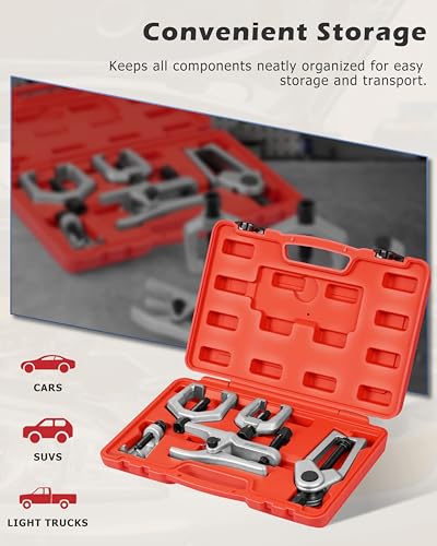 DAYUAN 5Pcs Professional Front End Service Tool Kit Ball Joint Separator | Removes Ball Joints Tie Rods & Pitman Arms Puller, Heat Treated Alloy Steel, Storage Red Case, Fits Most Cars & Light Trucks - color: Red
