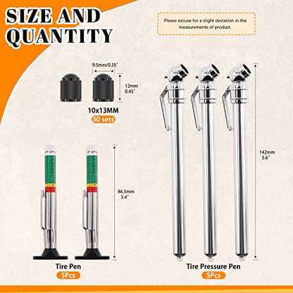 40Pcs Tire Tread Depth Gauge Measuring Tool Set with Pencil Tire Pressure Gauge Set Tire Valve Stem Caps for Motorcycle Truck Car