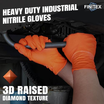FINITEX Industrial Diamond Texture Nitrile Orange Glove - 100/1000PCS Chemical Resistant 6.3mil Mechanic Disposable Gloves - color: Orange (X-large 100)