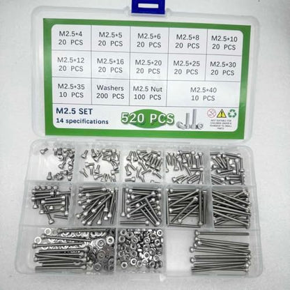 Button Head/Hex Socket/Phillips Flat Head Screws Assortment - Furniture, Auto, Home Repair Fastener Kit (520 PCS M2.5 Hexagon Screws Set) - color: 520 PCS M2.5 Hexagon Screws Set