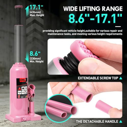 DNA Motoring 6 Tons / 12000 lbs Lifting Automotive Welded Hydraulic Bottle Jack for Car SUV Pickup Truck, Auto Repair, with Manual Handle & Carrying Storage Case, Pink - color: Pink, style: 6 ton