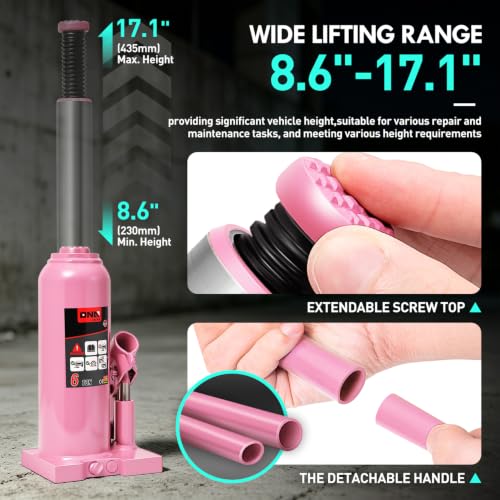 DNA Motoring 6 Tons / 12000 lbs Lifting Automotive Welded Hydraulic Bottle Jack for Car SUV Pickup Truck, Auto Repair, with Manual Handle & Carrying Storage Case, Pink - color: Pink, style: 6 ton