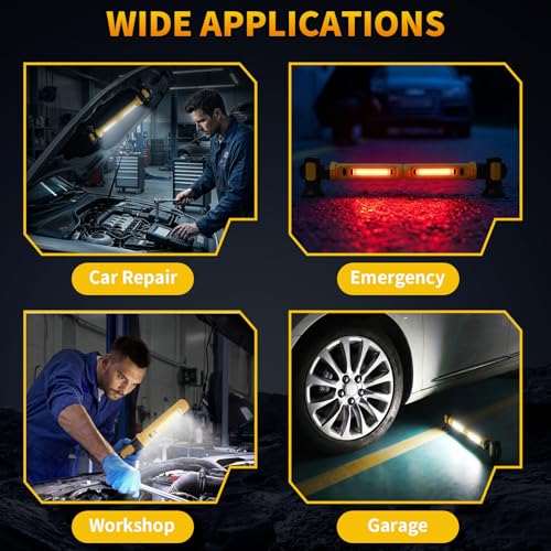 Mechanic Work Light Bar, 2400LM LED Rechargeable Under Hood Work Light with 5200mAh, Magnetic Base & Concealed Hook for Car Repair/Garage/Workshop/Home Emergency-Yellow