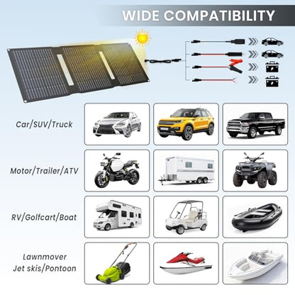 FlexSolar 15W Foldable Solar Panel Trickle Charger Maintainer Kits - 12V DC & USB Output with Built-in Controller Includes Cigarette Lighter, Alligator Clips, O-Rings,OBDII Connector for Car, Truck - color: TC-15W