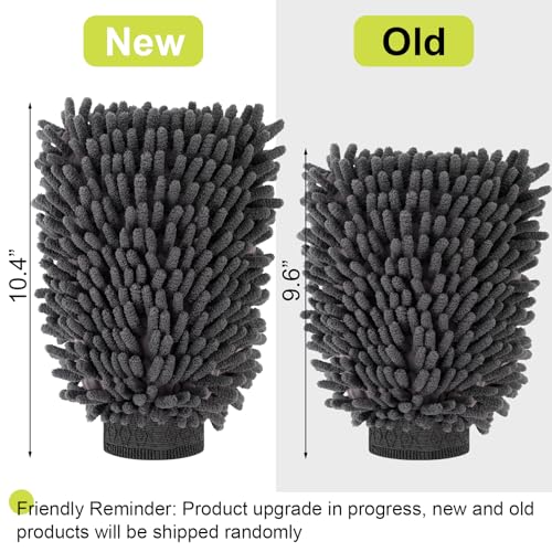 3 Pack Chenille Microfiber Car Wash Mitt, 7" x 9.6", Grey | Car Washing Mitts, Home Dusting Gloves, Scratch Free Lint-Free, Highly Absorbent, Double Sided, for Cleaning Detailing Polish - color: Grey