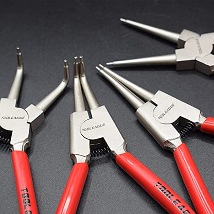 TOOLEAGUE 4 Pcs Snap Ring Pliers Set, Circlip Pliers, 7 inches Internal/External Heavy Duty for Ring Remover Retaining Straight Bent Lock Pliers Set - size: 7 inches (Bent/Straight, Internal/External, 4Pcs)
