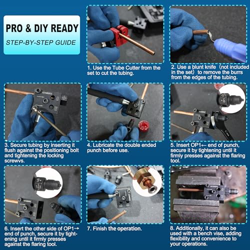 Brake Line Flaring Tool Kit, 3/16" 1/4" SAE Double Flare Tool for Brake Lines, Creates Single Double Bubble Flares for Vehicle Brake & Hydraulic Lines