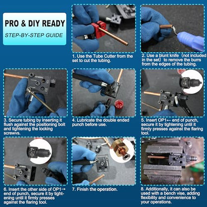 Brake Line Flaring Tool Kit, 3/16" 1/4" SAE Double Flare Tool for Brake Lines, Creates Single Double Bubble Flares for Vehicle Brake & Hydraulic Lines
