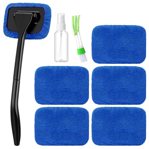 FoldTier 8 Pcs Car Windshield Cleaner Tool Kit with Removable Handle, Microfiber Towel Pads, Brush, Empty Spray Bottle for Auto Glass Wiper Suvs Rvs & Home Windows(Royal Blue) - color: Royal Blue