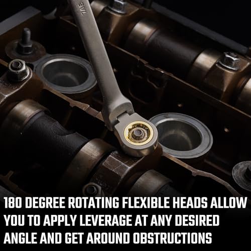 DURATECH Extra Long Anti-Slip Flex-Head Ratcheting Wrench Set, 5-Piece, SAE | Double Box End, 1/4" to 13/16", 72-Tooth, 5° Swing Arc, for Tight Spaces, CR-V Steel, Grey Nickel Plated, EVA Foam Organizer