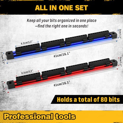 ELEAD 2-Piece Magnetic Slidable Drill Bit Holder, 80 Holes Bit Storage with Strong Magnetic Rail, Screwdriver Drill Bit Organizer for Your Specialty(Bits Not Included) - style: 2 Drill Bit Holder with Magnetic Rail