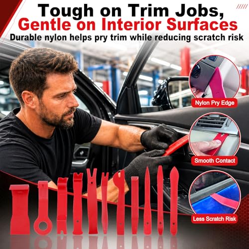 19Pcs Trim Removal Tool Kit, Premium Car Panel Plastic Pry Set with Clip Pliers and Fastener Remover, Door Panel Dashboard Audio Radio Upholstery Molding